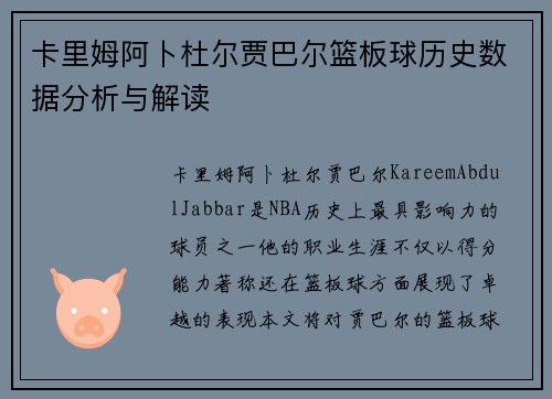卡里姆阿卜杜尔贾巴尔篮板球历史数据分析与解读